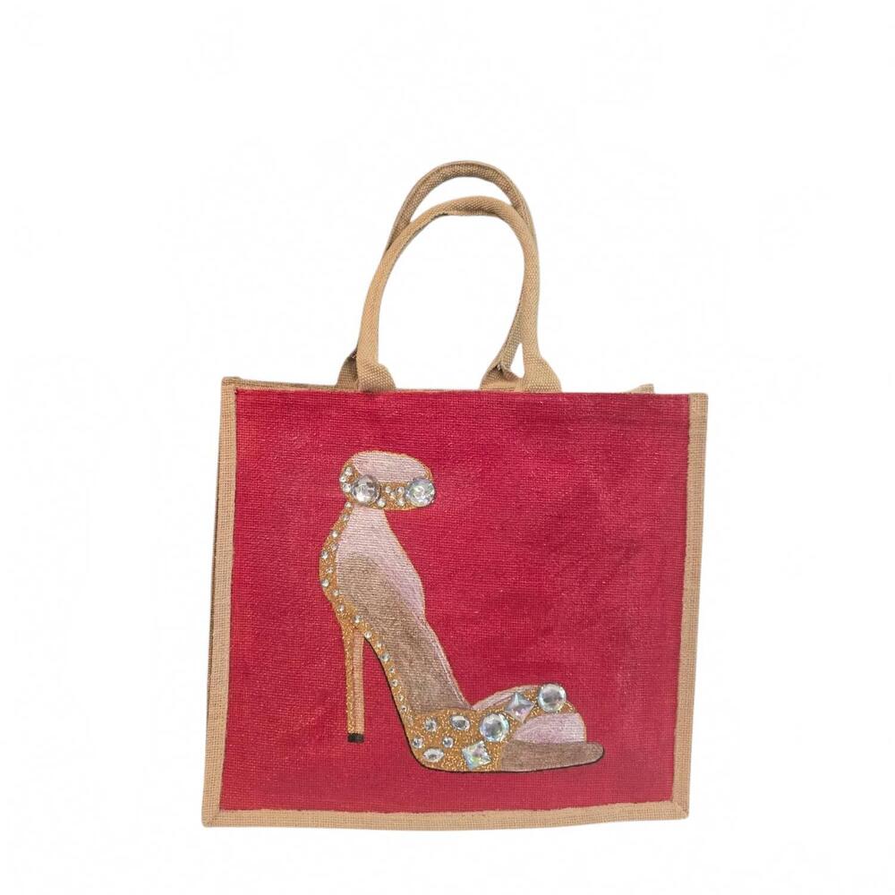 NEW DANA'S UNCOMMON GLASS women's golden heel jeweled muse tote bag in fuchsia
